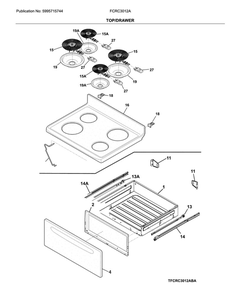 Top/Drawer Diagram and Parts List for FCRC3012ABA  Frigidaire Range