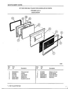 Oven Door Diagram and Parts List for 2861A  Frigidaire Range