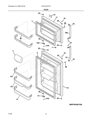 Door Diagram and Parts List for FGTR1837TP2  Frigidaire Refrigerator