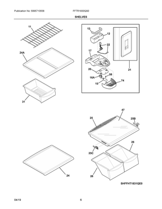 Shelves Diagram and Parts List for FFTR1830QS0  Frigidaire Refrigerator