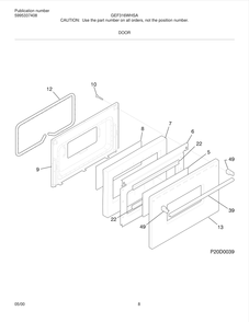 Door Diagram and Parts List for GEF316WHSA  Frigidaire Range