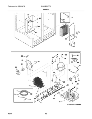 System Diagram and Parts List for DGHX2355TF0  Frigidaire Refrigerator