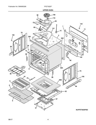 Upper Oven Diagram and Parts List for FFET3026TBA  Frigidaire Wall Oven