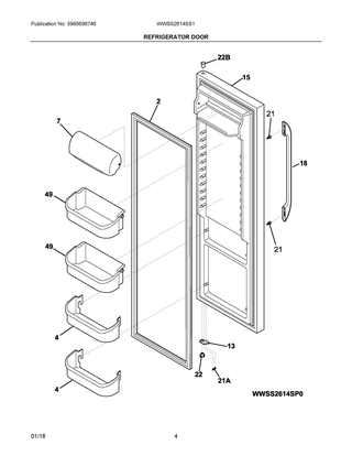 Refrigerator Door Diagram and Parts List for WWSS2614SS1  Frigidaire Refrigerator