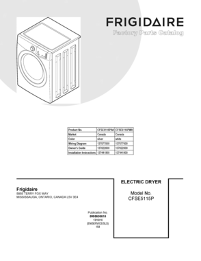 01 - COVER SHEET Diagram and Parts List for CFSE5115PW0  Frigidaire Dryer