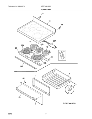 07 - TOP/DRAWER Diagram and Parts List for LEEF3021MSC  Frigidaire Range