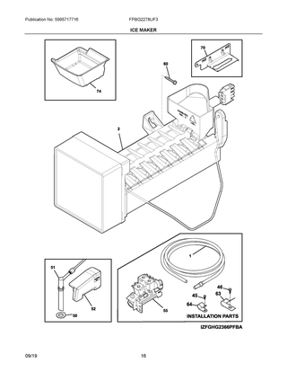 Ice Maker Diagram and Parts List for FPBG2278UF3  Frigidaire Refrigerator