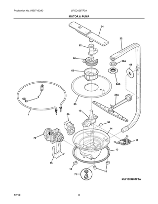 Motor & Pump Diagram and Parts List for LFID2426TF3A  Frigidaire Dishwasher