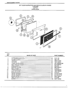 Oven Door Diagram and Parts List for 2509A  Frigidaire Range