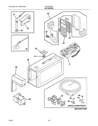 Ice Maker Diagram and Parts List for FGHD2368TF4  Frigidaire Refrigerator