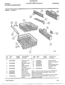 24" Built-in Dishwasher Page 11 Diagram and Parts List for 61-1082-10  Tappan Dishwasher
