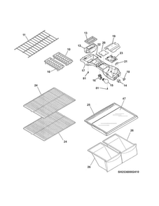 Shelves Diagram and Parts List for 25360002414  Kenmore Refrigerator