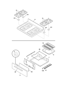 Top/drawer Diagram and Parts List for FFGF3013ZWA  Frigidaire Range