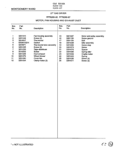 Motor, Fan Housing And Exhaust Duct Page 2 Diagram and Parts List for 8289-87  Frigidaire Dryer
