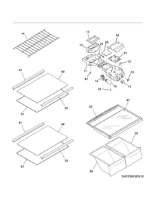 Shelves Diagram and Parts List for 25360409411  Kenmore Refrigerator