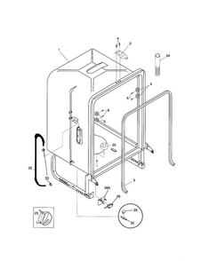 Tub Diagram and Parts List for GLD958JB0  Frigidaire Dishwasher