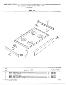 Main Top Diagram and Parts List for 8468A  Frigidaire Range