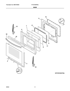 Door Diagram and Parts List for FFGF3054TWJ  Frigidaire Range