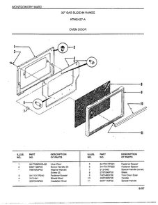 Oven Door Diagram and Parts List for 2427A  Frigidaire Range