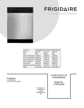 01 - COVER Diagram and Parts List for FFBD2406NB1A  Frigidaire Dishwasher