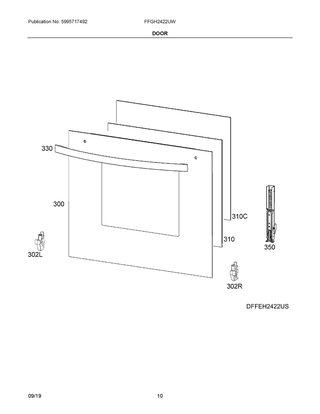 Door Diagram and Parts List for FFGH2422UW  Frigidaire Range