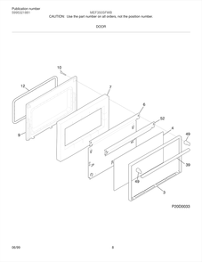 Door Diagram and Parts List for MEF350SFWB  Frigidaire Range
