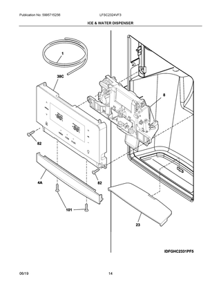 Ice & Water Dispenser Diagram and Parts List for LFSC2324VF3  Frigidaire Refrigerator