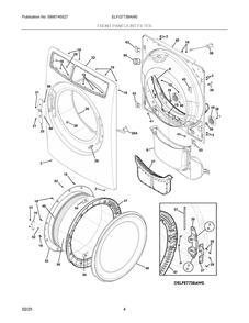 Front Panel/Lint Filter Diagram and Parts List for ELFG7738AW0  Frigidaire Dryer