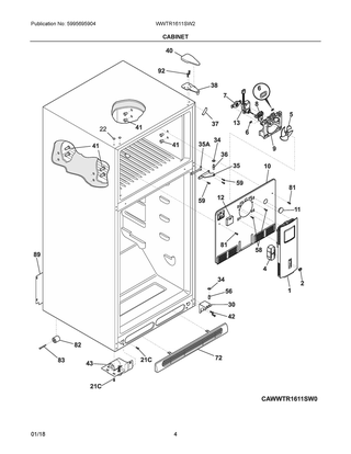 Cabinet Diagram and Parts List for WWTR1611SW2  Frigidaire Refrigerator