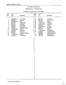 Console, Controls, Top Panel Page 2 Diagram and Parts List for 7007-80C  Frigidaire Dryer