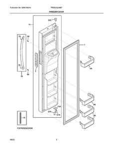 Freezer Door Diagram and Parts List for FRSS2323AB7  Frigidaire Refrigerator