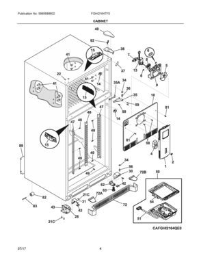03 - CABINET Diagram and Parts List for FGHI2164TF0  Frigidaire Refrigerator