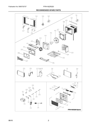 Recommended Spare Parts Diagram and Parts List for FFRH1822R2E0  Frigidaire Air Conditioner