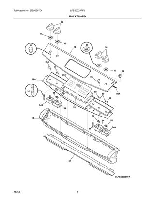 Backguard Diagram and Parts List for LFES3025PFJ  Frigidaire Range