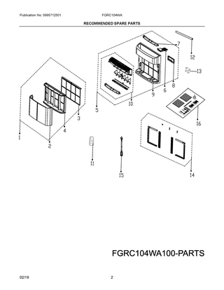 Recommended Spare Parts Diagram and Parts List for FGRC104WAE00  Frigidaire Air Conditioner