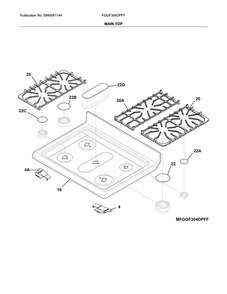 Main Top Diagram and Parts List for FGGF304DPFF  Frigidaire Range