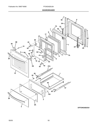 Door/drawer Diagram and Parts List for FFGW2426USA  Frigidaire Wall Oven