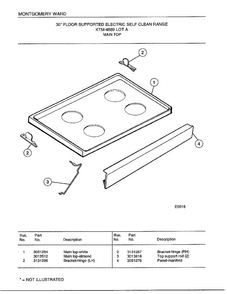 Main Top Diagram and Parts List for 4889A  Frigidaire Range