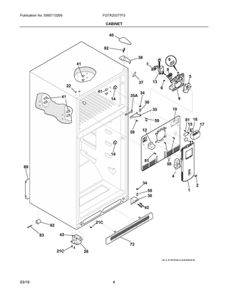 Cabinet Diagram and Parts List for FGTR2037TF3  Frigidaire Refrigerator