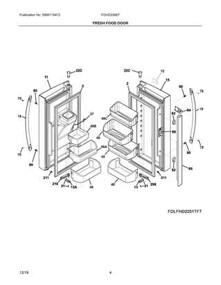Fresh Food Door Diagram and Parts List for FGHD2368TF8  Frigidaire Refrigerator