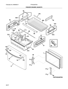 Freezer Drawer, Baskets Diagram and Parts List for FFHG2250TS0  Frigidaire Refrigerator