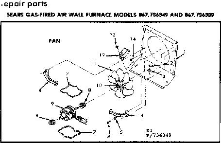 Fan Diagram and Parts List for 867736349  Frigidaire Furnace