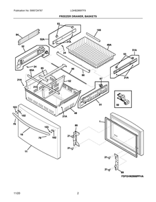 Freezer Drawer, Baskets Diagram and Parts List for LGHB2869TF9  Frigidaire Refrigerator