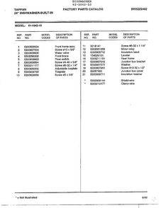 24" Built-in Dishwasher Page 10 Diagram and Parts List for 61-1042-10  Tappan Dishwasher