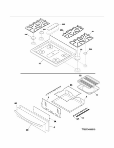 Top/drawer Diagram and Parts List for 79073433311  Kenmore Range