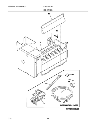 Ice Maker Diagram and Parts List for DGHX2355TF0  Frigidaire Refrigerator