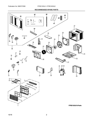 Recommended Spare Parts Diagram and Parts List for FFRE1833U2E0  Frigidaire Air Conditioner