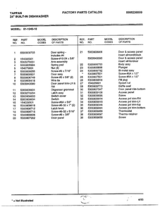 Parts List Diagram and Parts List for 61-1043-10  Frigidaire Dishwasher