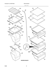 Shelves Diagram and Parts List for GRSC2352AD4  Frigidaire Refrigerator