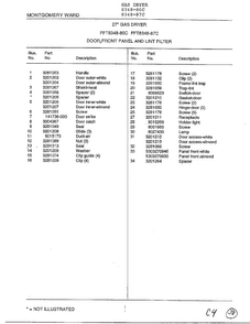 Door, Front Panel And Lint Filter Page 2 Diagram and Parts List for 8348-87C  Frigidaire Dryer